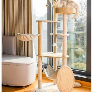 Torre de árbol de madera para gatos, Torre gigante de gran tamaño de lujo de alta calidad con múltiples niveles